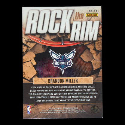 2023-24 BRANDON MILLER Rock The Rim Rookie Recon Hornets #17