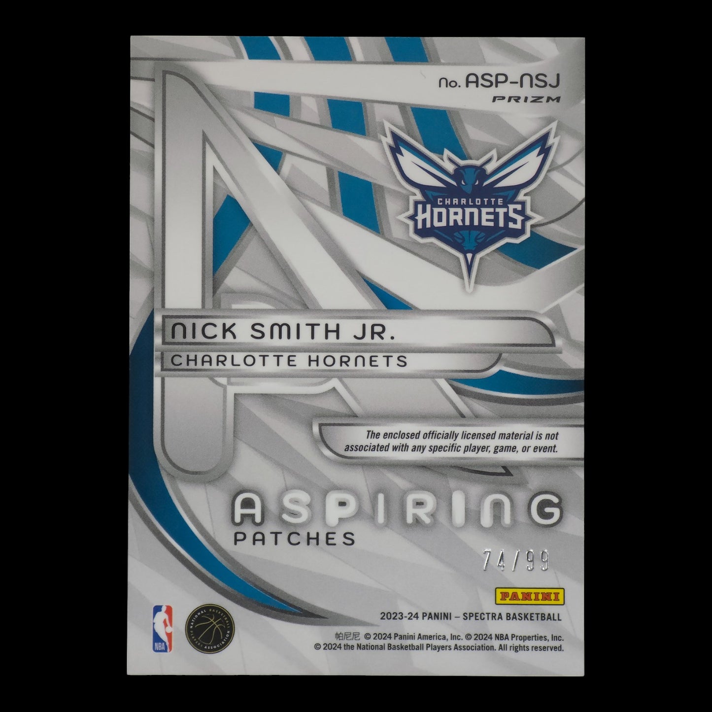 2023-24 NICK SMITH JR. Rookie Aspiring Patches 74/99 Spectra Hornets ASP-NSJ