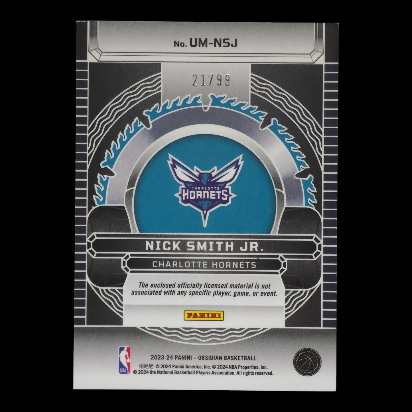 2023-24 NICK SMITH JR. Rookie Unbreakable Orange 21/99 Obsidian Hornets UM-NSJ