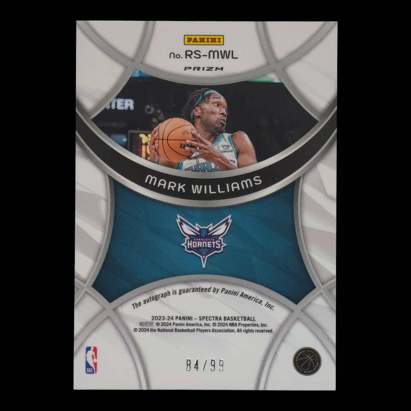 2023-24 MARK WILLIAMS Radiant Prizm Autograph 84/99 Spectra Hornets RS-MWL
