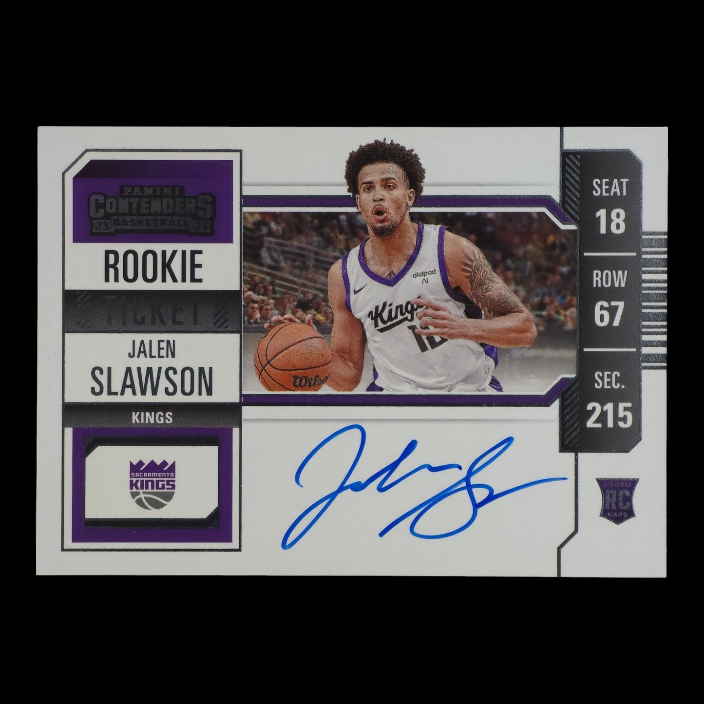 2023-24 JALEN SLAWSON Rookie Ticket on card Autograph Contenders Kings #120