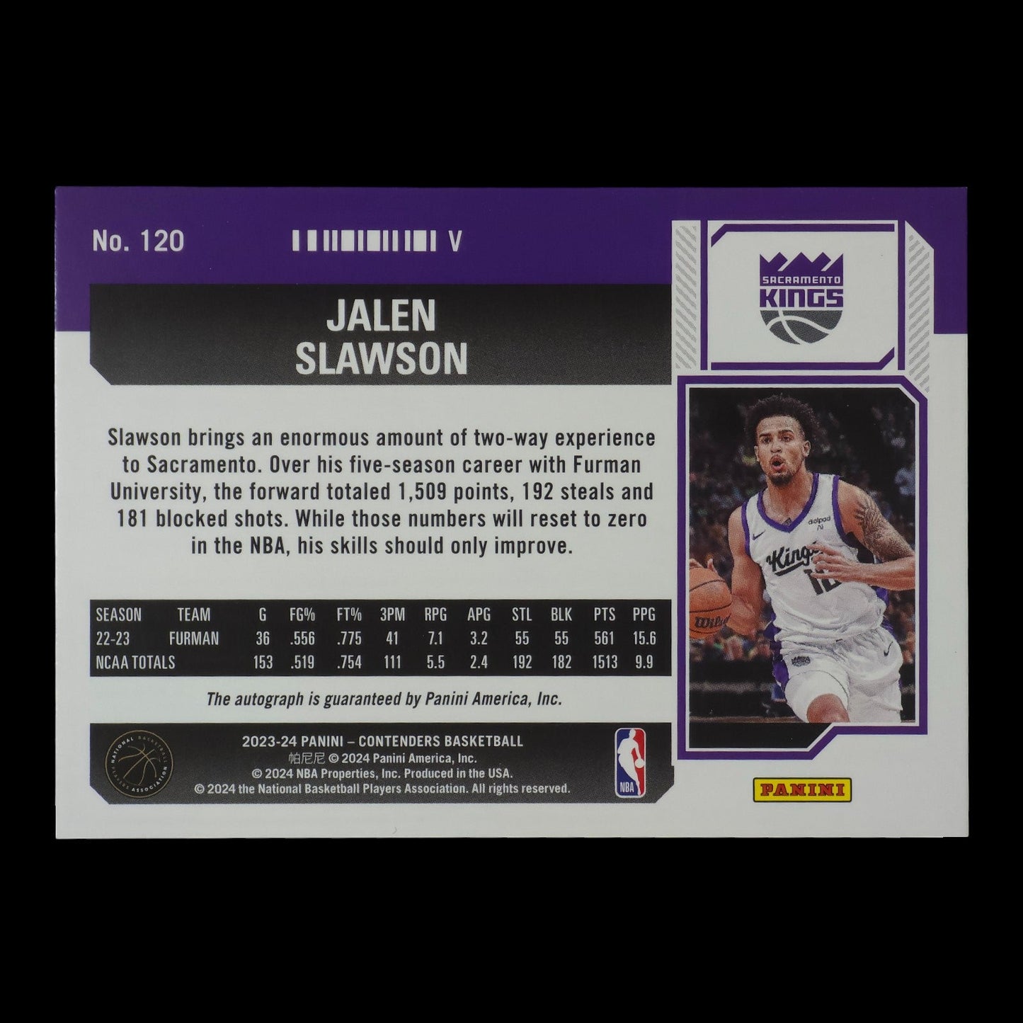 2023-24 JALEN SLAWSON Rookie Ticket on card Autograph Contenders Kings #120