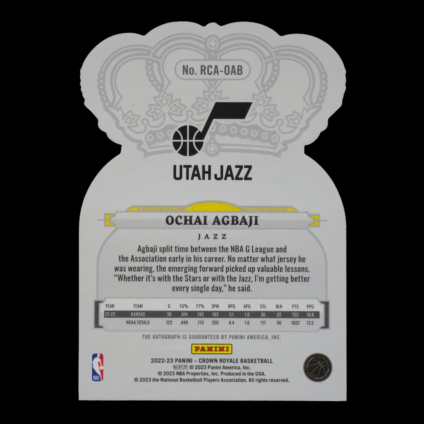 2022-23 OCHAI AGBAJI Red Autograph 3/18 Crown Royale Jazz RCA-OAB