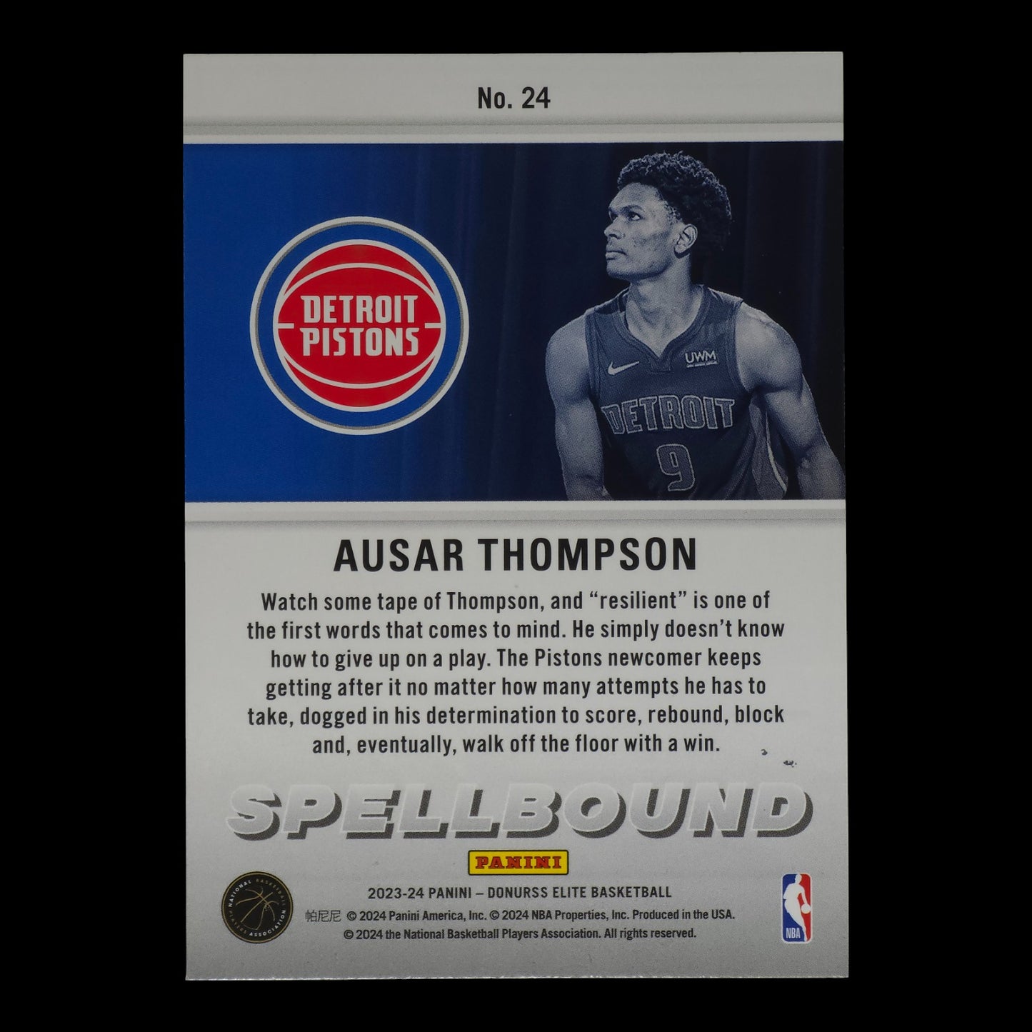 2023-24 AUSAR THOMPSON Rookie Spellbound "R" Elite Pistons #24