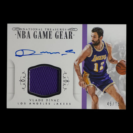 2014-15 VLADE DIVAC NBA Game Gear on card Auto 45/75 National Treasures GGS-VL