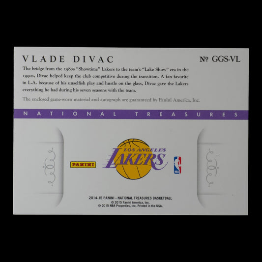 2014-15 VLADE DIVAC NBA Game Gear on card Auto 45/75 National Treasures GGS-VL