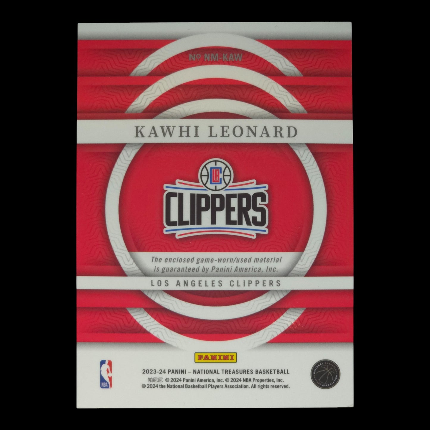2023-24 KAWHI LEONARD NBA Materials 14/99 Game Worn National Treasures NM-KAW
