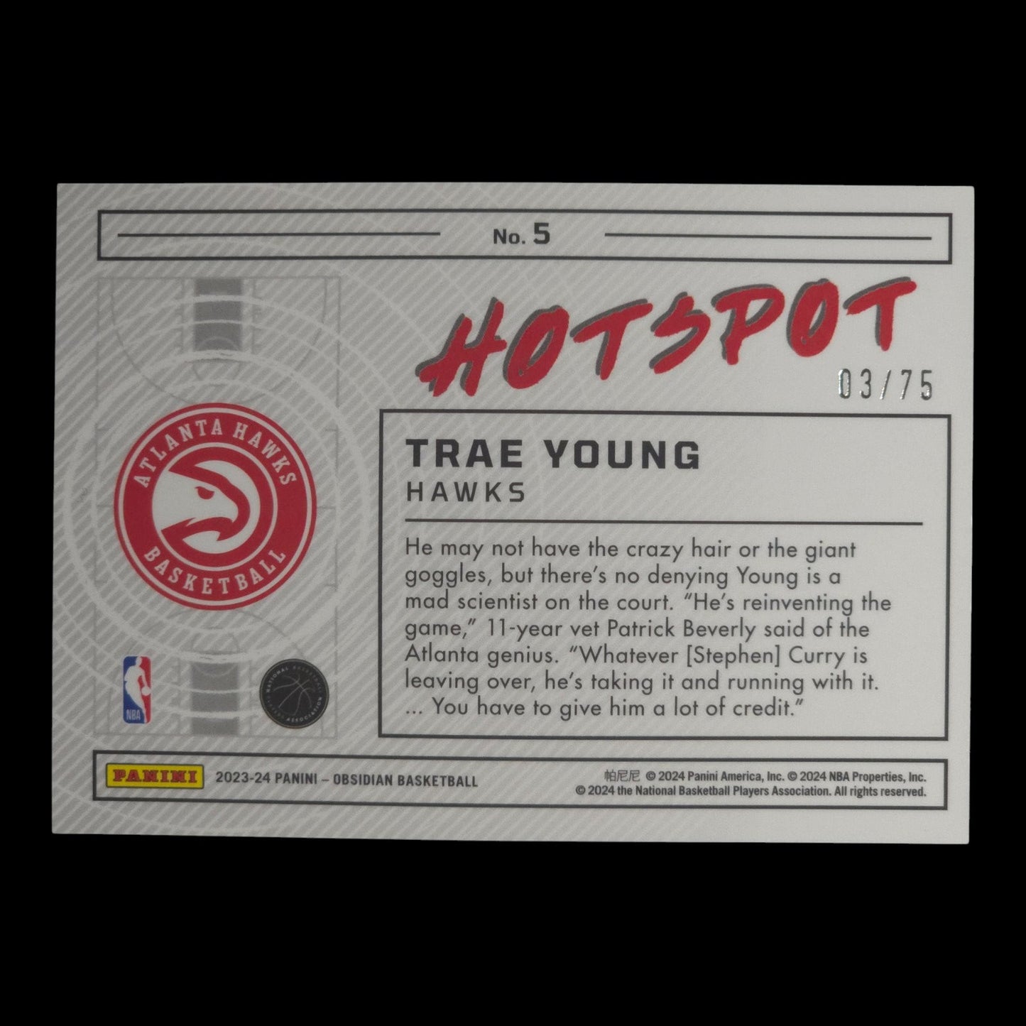 2023-24 TRAE YOUNG Hotspot Orange 3/75 Obsidian Hawks #5