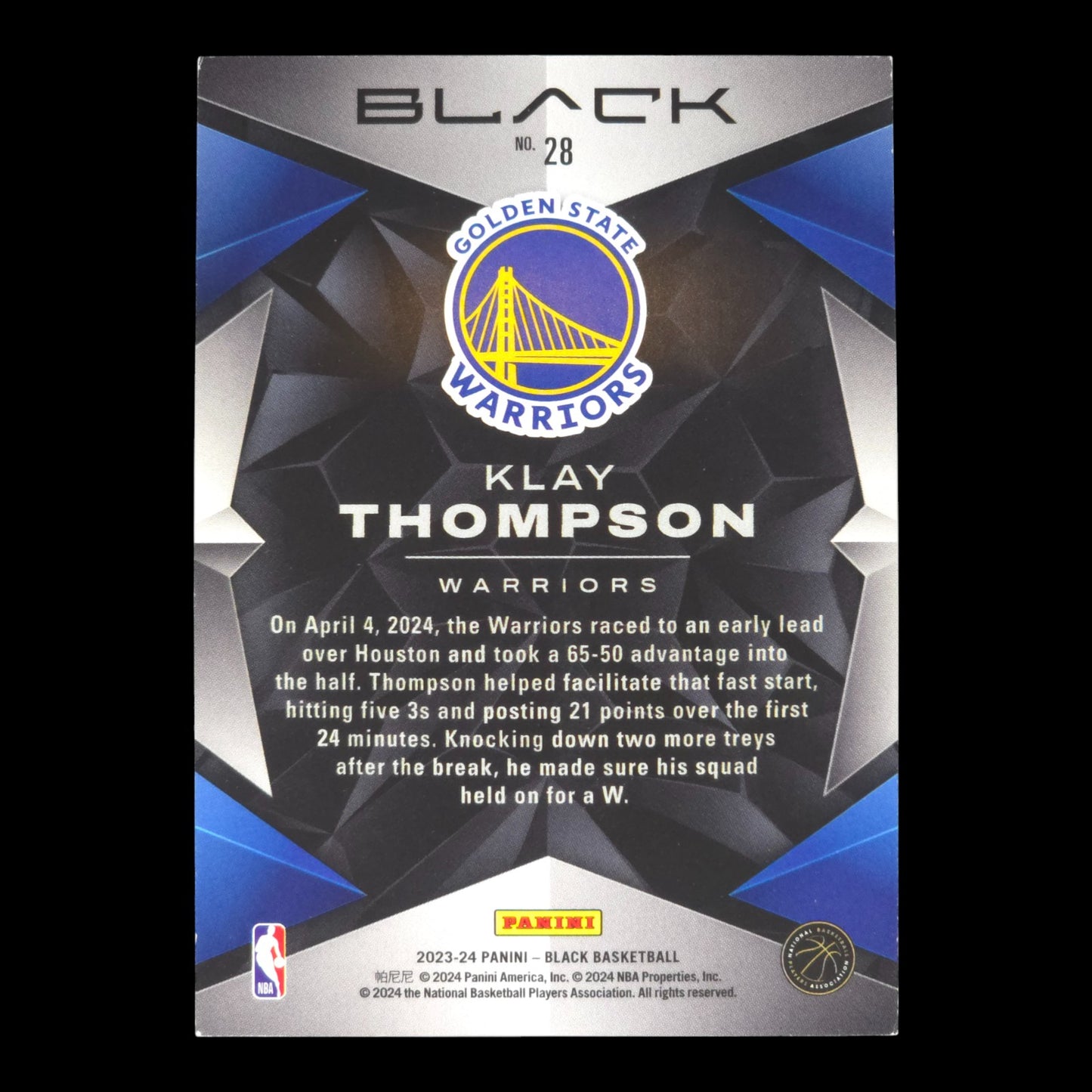 2023-24 KLAY THOMPSON 18/75 Panini Black GWS #28