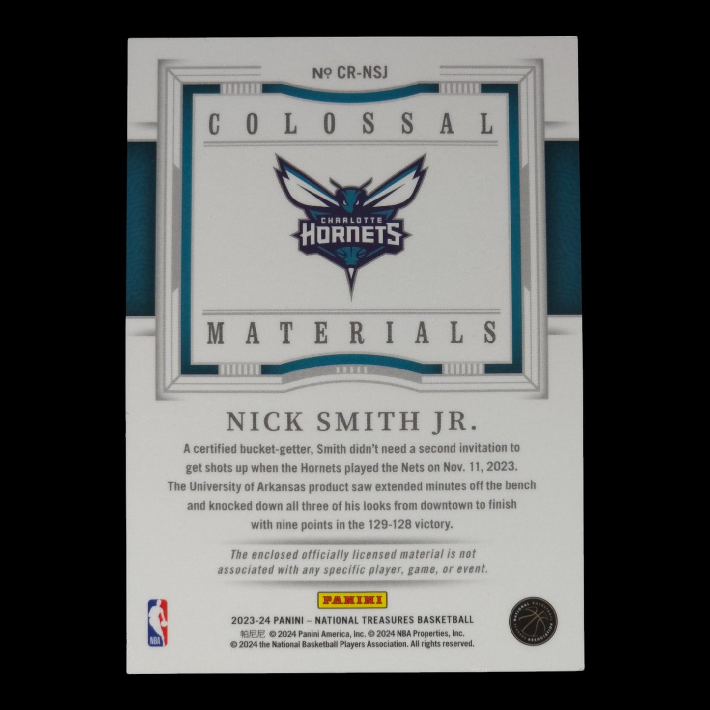 2023-24 NICK SMITH JR. Colossal Materials 74/99 National Treasures CR-NSJ