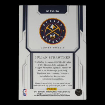 2023-24 JULIAN STRAWTHER Rookie Materials 17/24 National Treasures Nuggets RM-JSW