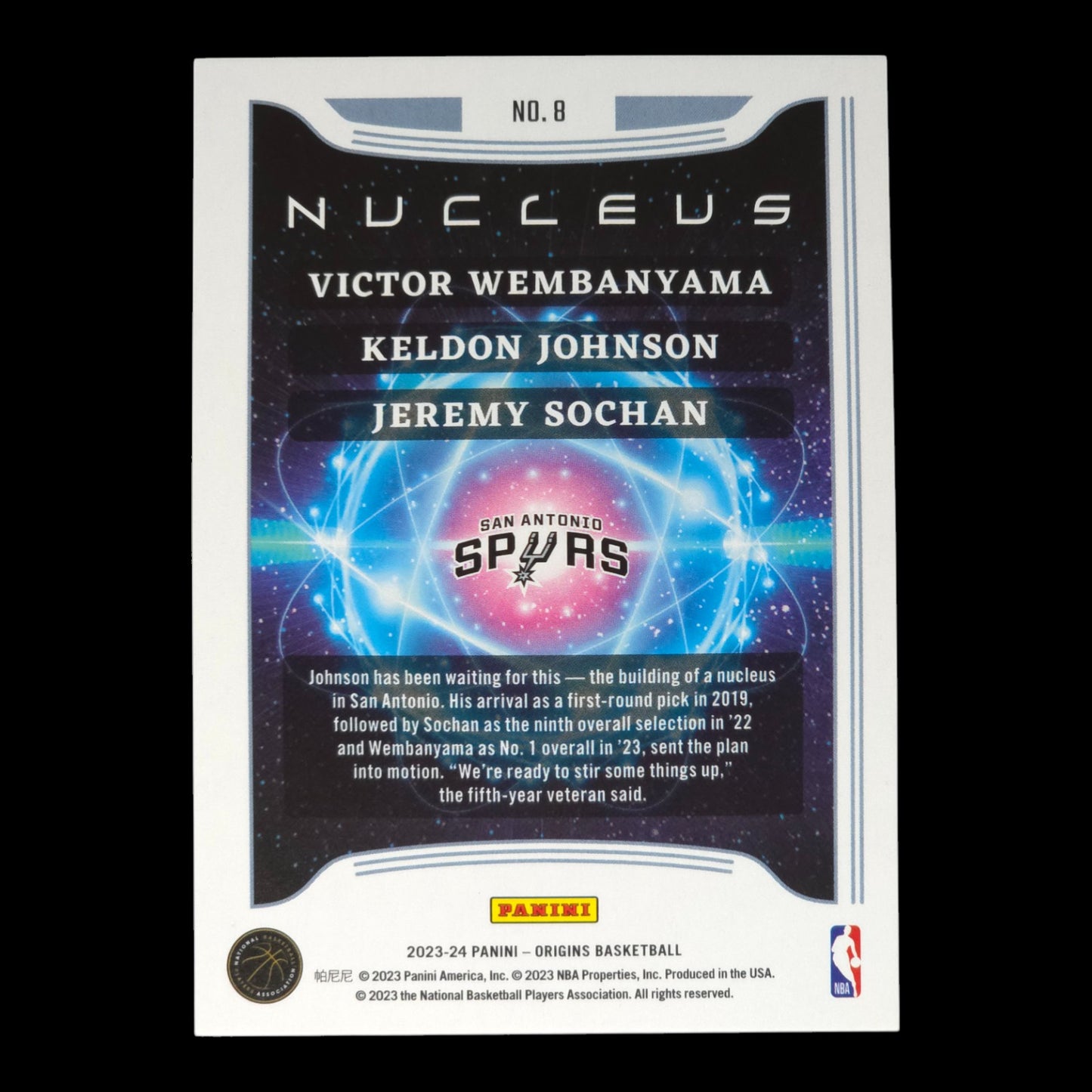 2023-24 WEMBANYAMA  JOHNSON SOCHAN Nucleus Origins Spurs #8