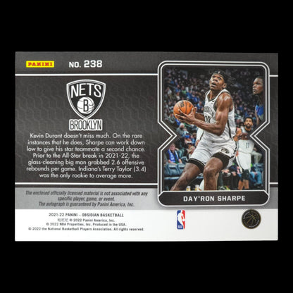 2021-22 DAY'RON SHARPE  RPA Red Flood Obsidian Nets #238