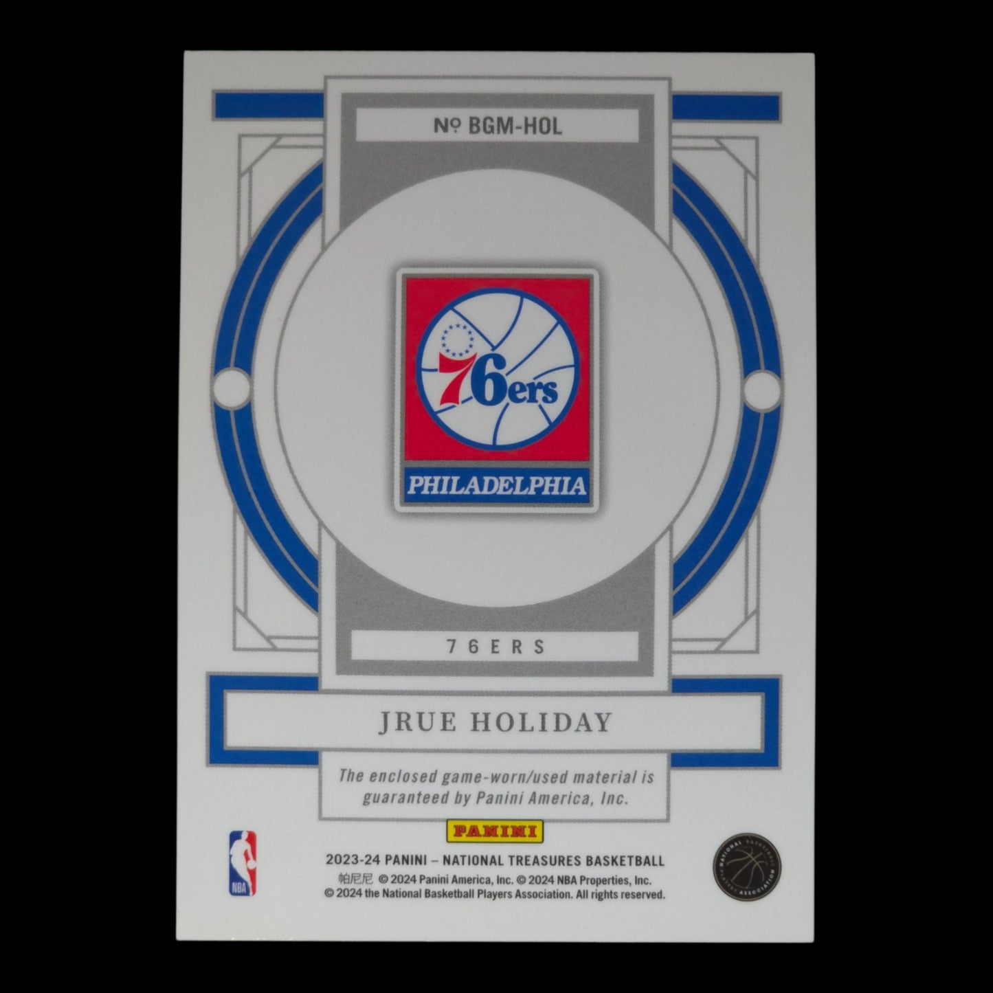2023-24 JRUE HOLIDAY Biography Materials 61/99 Game Worn NT 76ers BGM-HOL