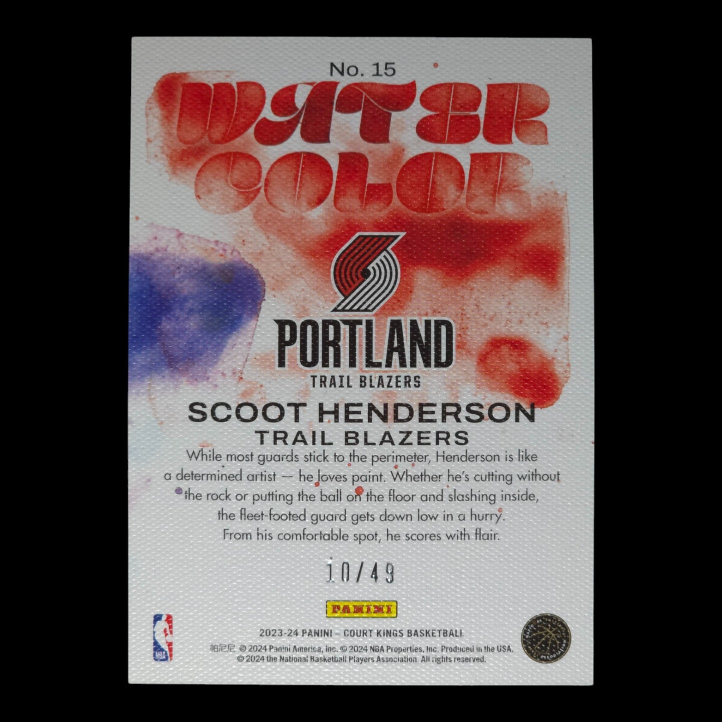 2023-24 SCOOT HENDERSON Water Colour Violet 10/49 Court Kings Blazers #15