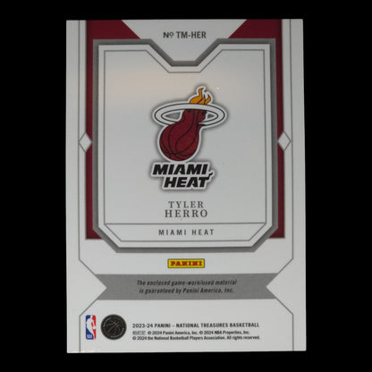 2023-24 TYLER HERO Timeline Materials 11/99 Game Worn National Treasures TM-HER