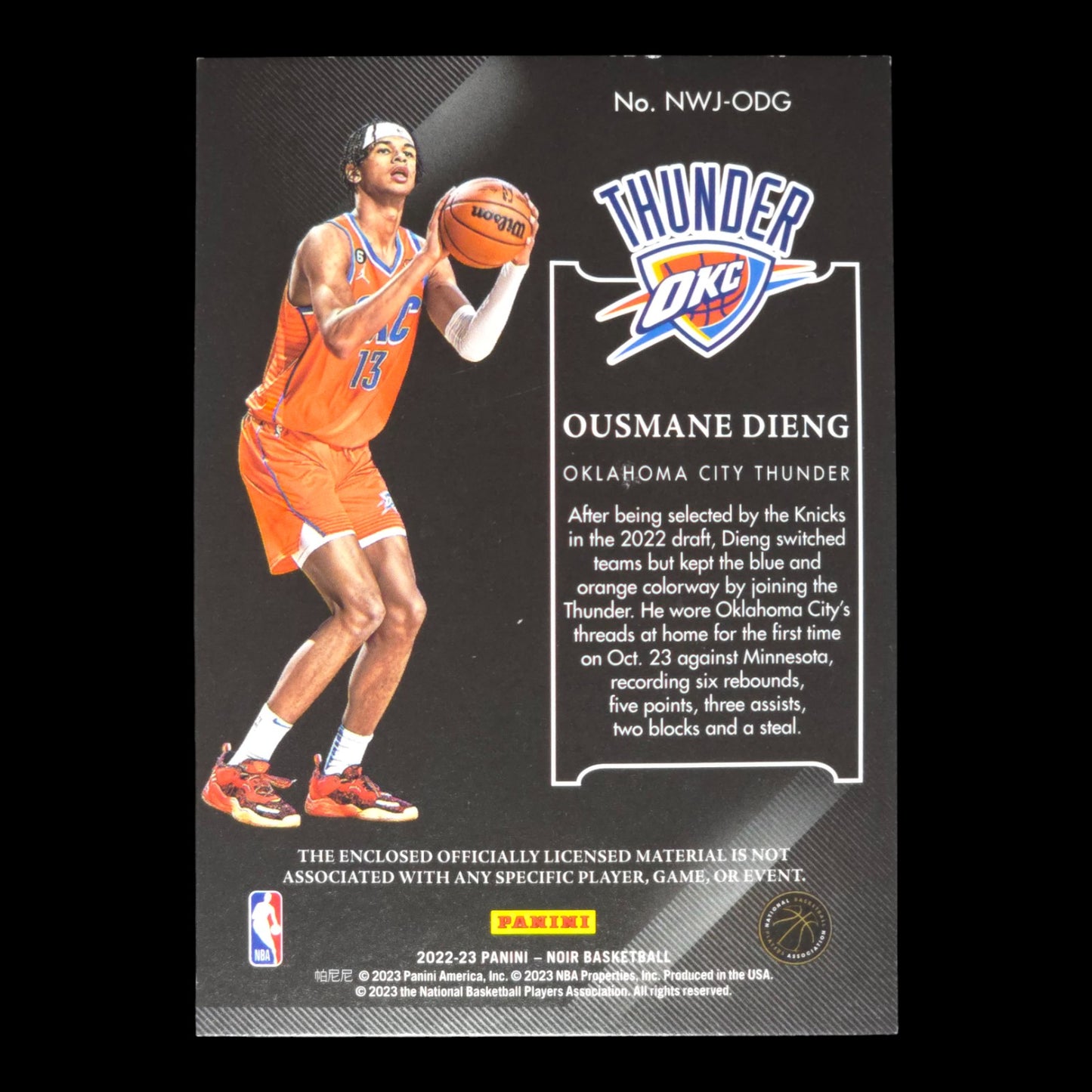 2022-23 OUSMANE DIENG New Wave Jerseys 84/99 Noir OKC NWJ-ODG