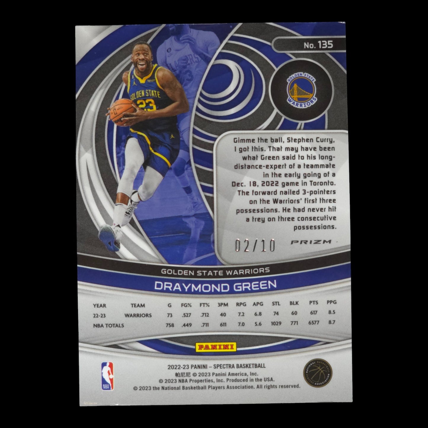 2022-23 DRAYMOND GREEN Gold Prizm 2/10 Spectra GWS #135