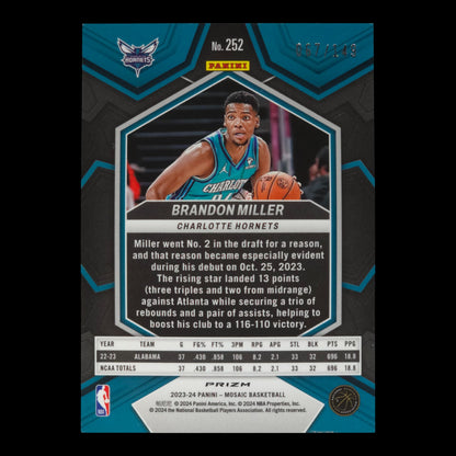2023-24 BRANDON MILLER Pink NBA Debut 67/149 Mosaic Hornets #252
