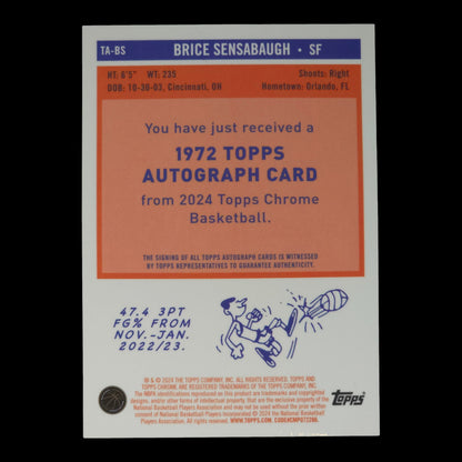 2023-24 BRICE SENSABAUGH Forward Autograph Topps Chrome TA-BS