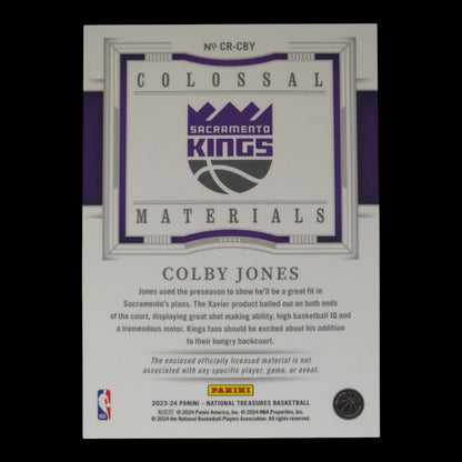 2023-24 COLBY JONES Colossal Materials 30/99 National Treasures Kings CR-CBY