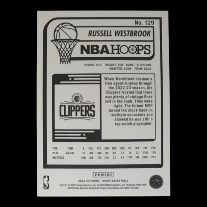 2023-24 RUSSELL WESTBROOK Red 43/99 Hoops Clippers #129