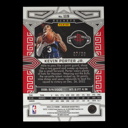 2022-23 KEVIN PORTER JR. Blue Etch 7/30 Obsidian Rockets #119