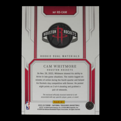 2023-24 CAM WHITMORE Rookie Dual Materials 40/99 National Treasures RD-CAM