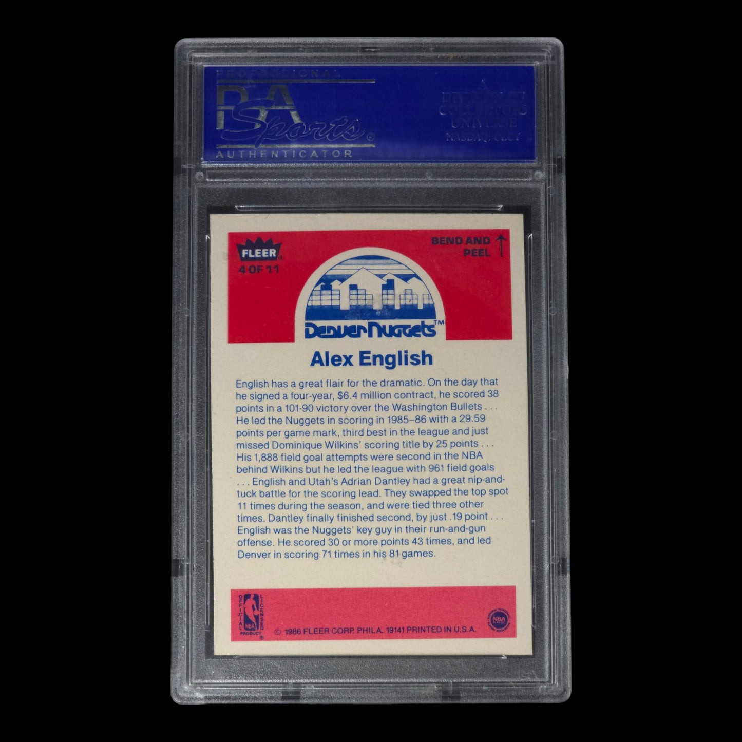 1986 ALEX ENGLISH Fleer Sticker PSA 8 4 of 11