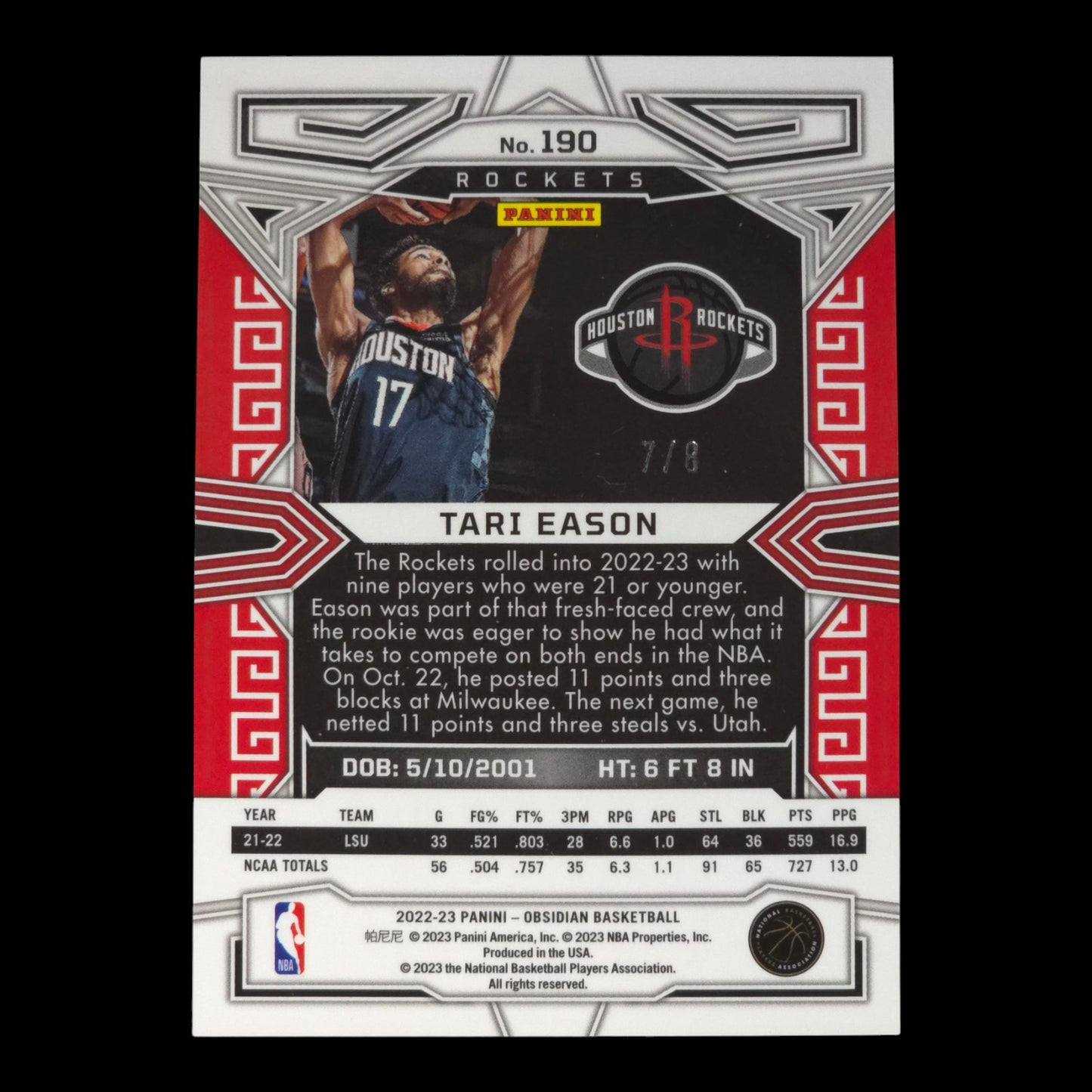 2022-23 TARI EASON Rookie Red Shimmer 7/8 Obsidian Rockets #190