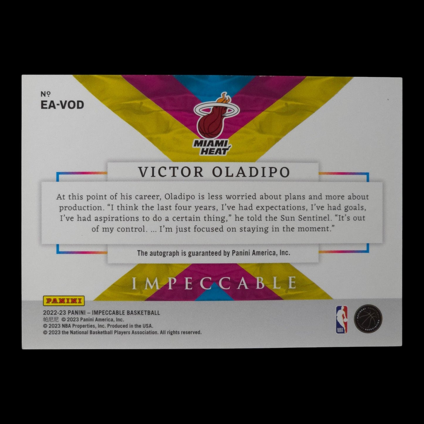 2023-24 VICTOR OLADIPO Extravagance On Card Auto 3/8 Impeccable EA-VOD
