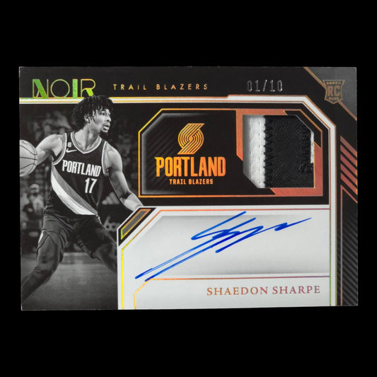 2022-23 SHAEDON SHARPE Rookie Patch Auto Black & White 1/10 Noir Blazers #330
