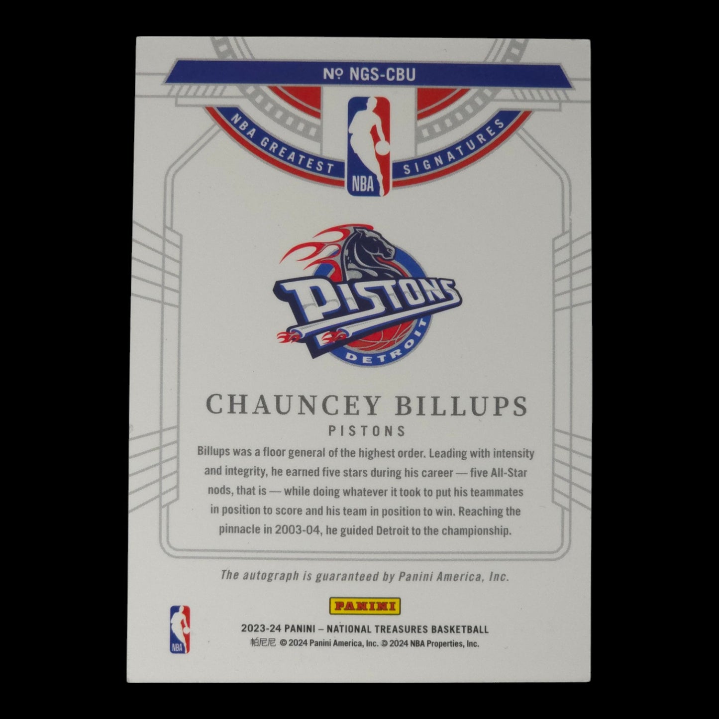 2023-24 CHAUNCEY BILLUPS Greatest Signatures 1/24 On Card NT NGS-CBU