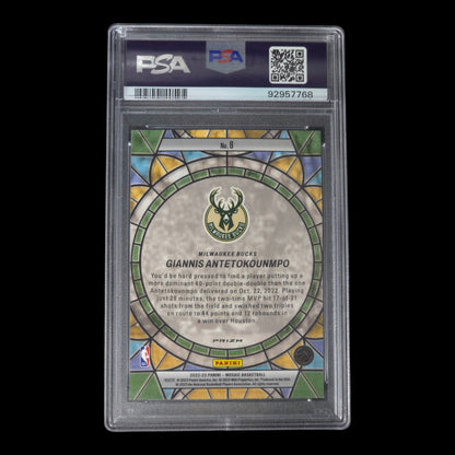 2022-23 GIANNIS ANTETOKOUNMPO Stained Glass Case Hit PSA 9 Mosaic Bucks #8