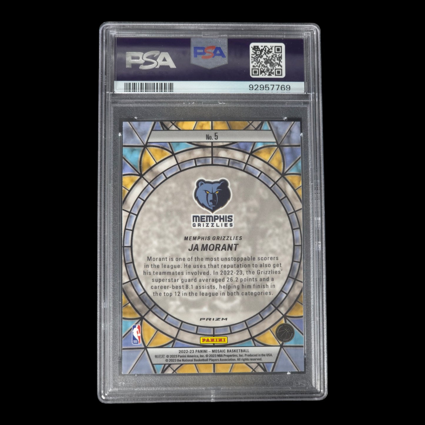 2022-23 JA MORANT Stained Glass Case Hit PSA 9 Mosaic Grizzlies #5