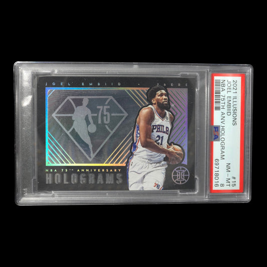 2021-22 JOEL EMBIID NBA 75th Anniversary Holograms PSA 8 Illusions 76ers #15