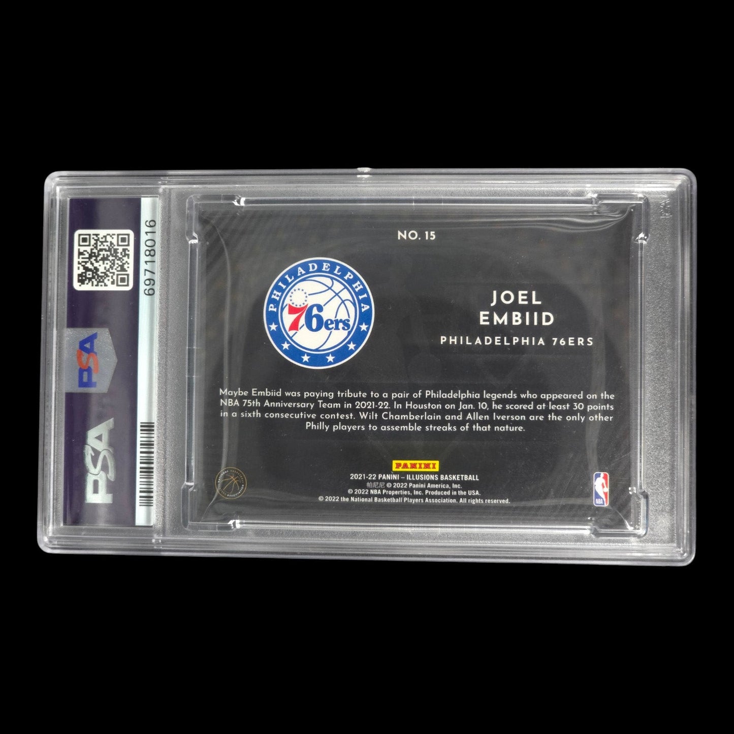2021-22 JOEL EMBIID NBA 75th Anniversary Holograms PSA 8 Illusions 76ers #15