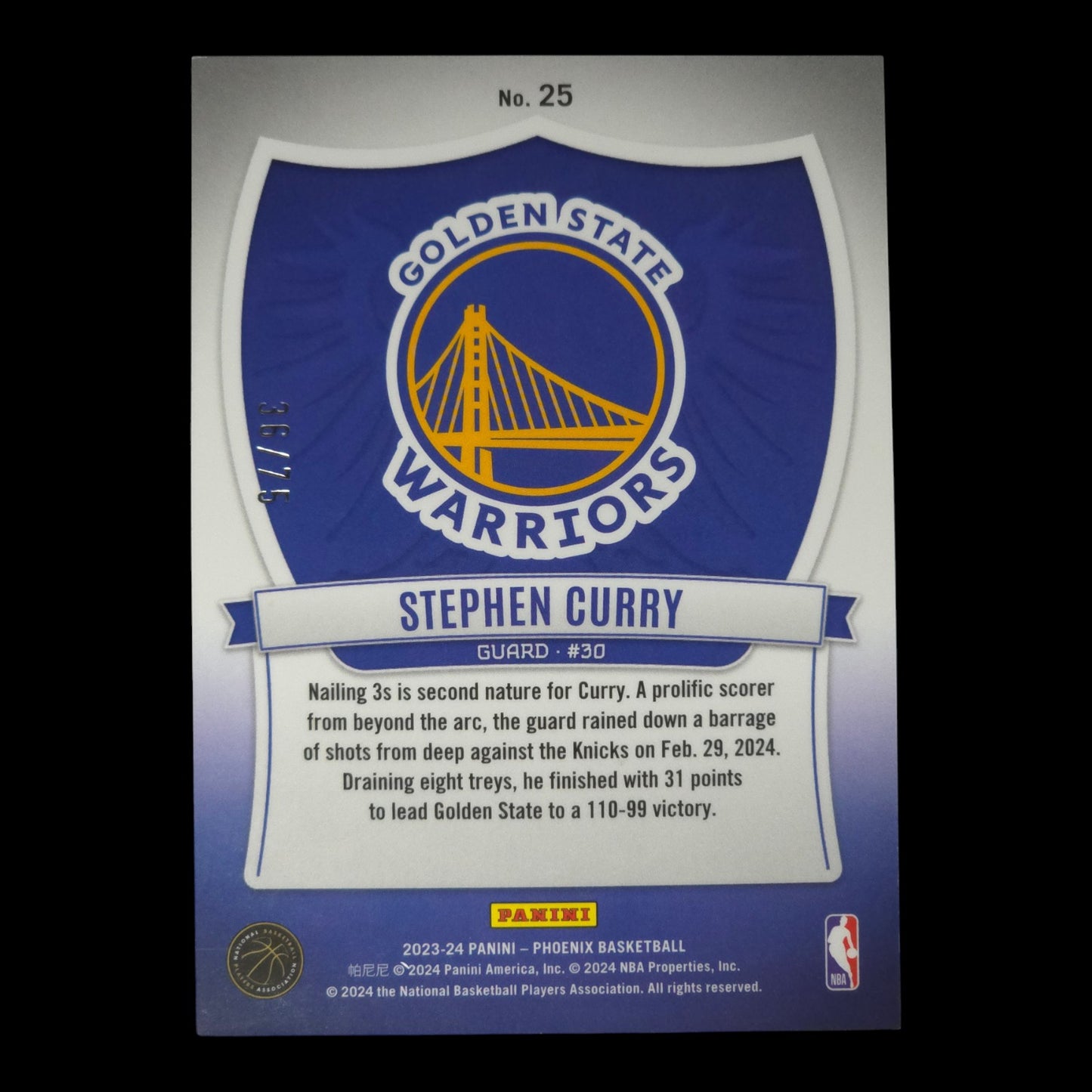 2023-24 STEPHAN CURRY Crusade Purple 36/75 Phoenix GWS #25