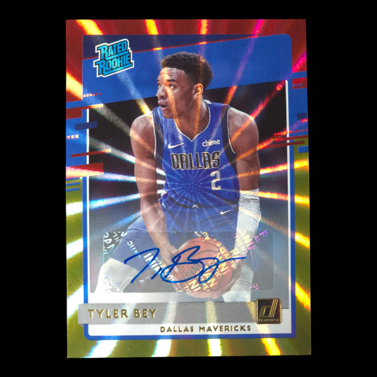 2020-21 TYLER BEY Red and Gold Laser Rated Rookie Auto Donruss Mavericks #243