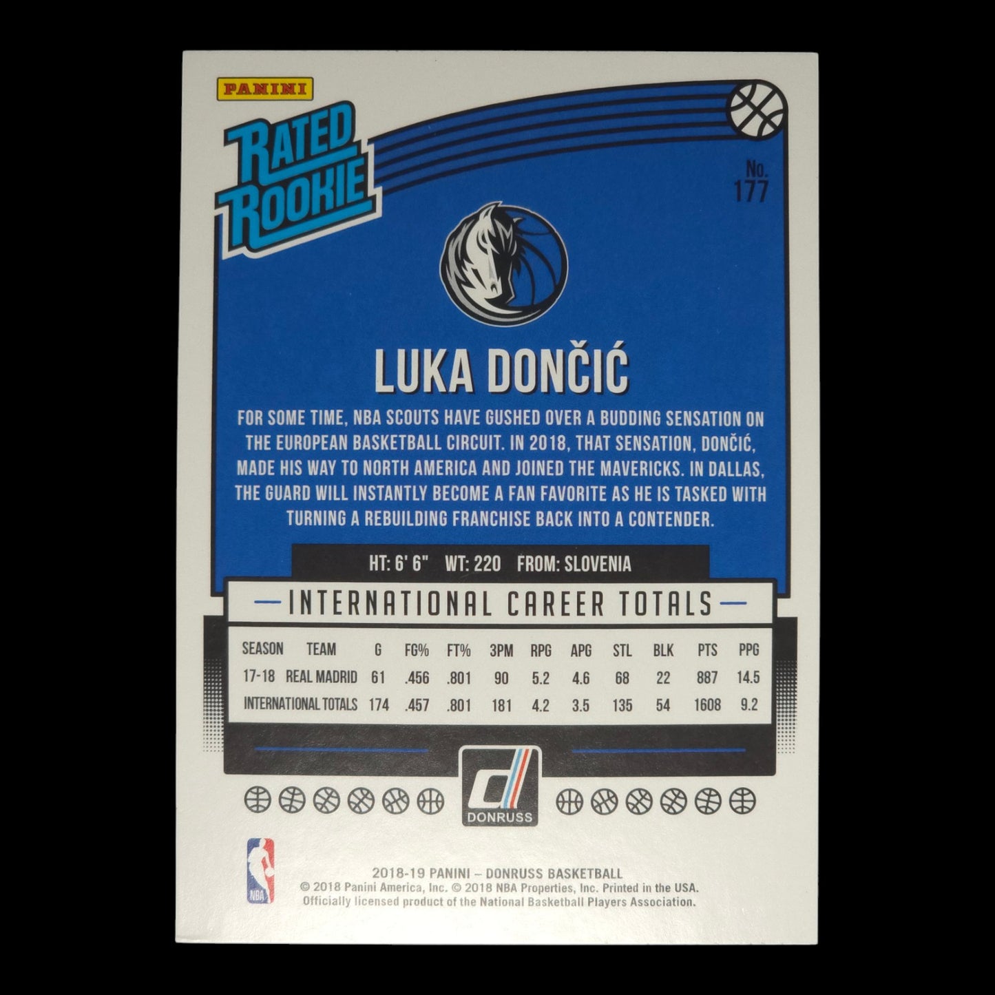 2018-19 LUKA DONCIC Rated Rookie Donruss Mavericks #177