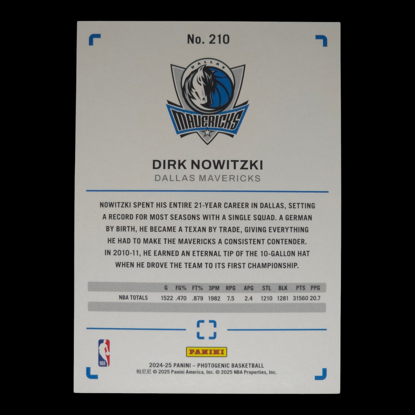 2024-25 DIRK NOWITZKI Stardust 43/65 Photogenic Mavericks #210