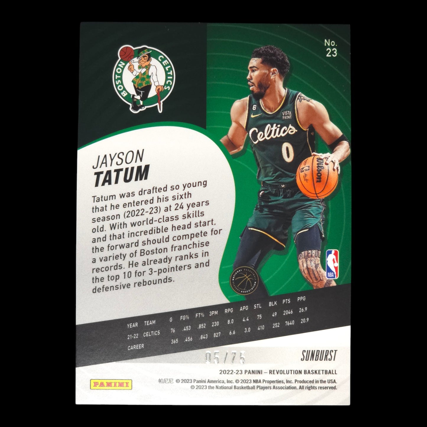 2022-23 JAYSON TATUM Sunburst 5/75 Revolution Celtics #23