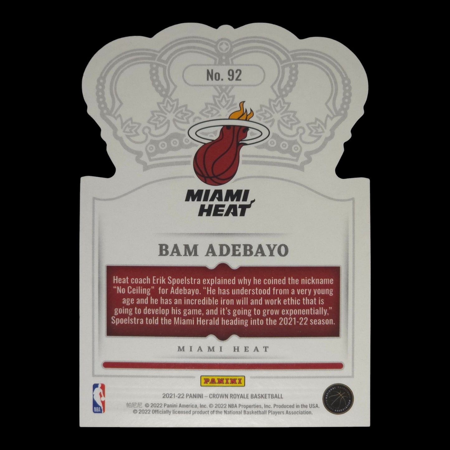 2021-22 BAM ADEBAYO Blue Crystal 44/99 Crown Royal Heat #92