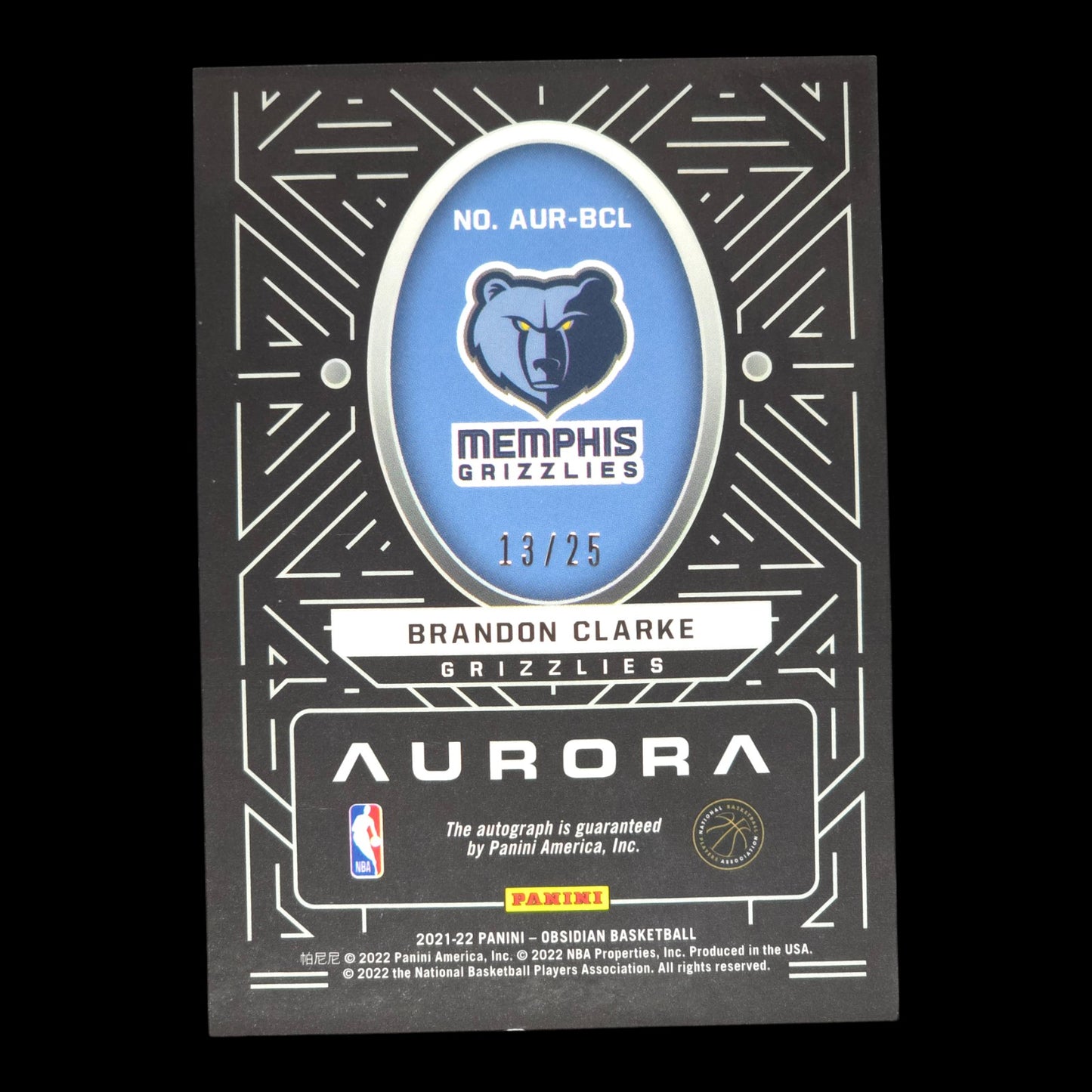 2021-22 BRANDON CLARKE Green Etch 13/25 Obsidian Grizzlies AUR-BCL