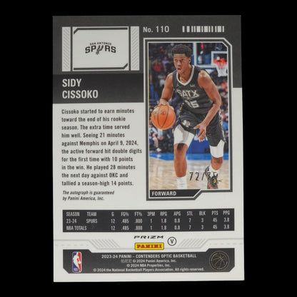 2023-24 SIDY CISSOKO Playoff Ticket Green 72/75 Contenders Spurs #110