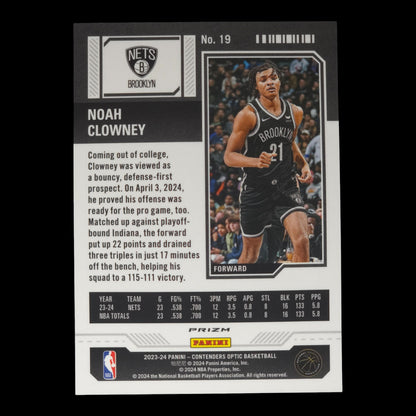 2023-24 NOAH CLOWNEY Red Rookie Ticket Contenders Nets #19