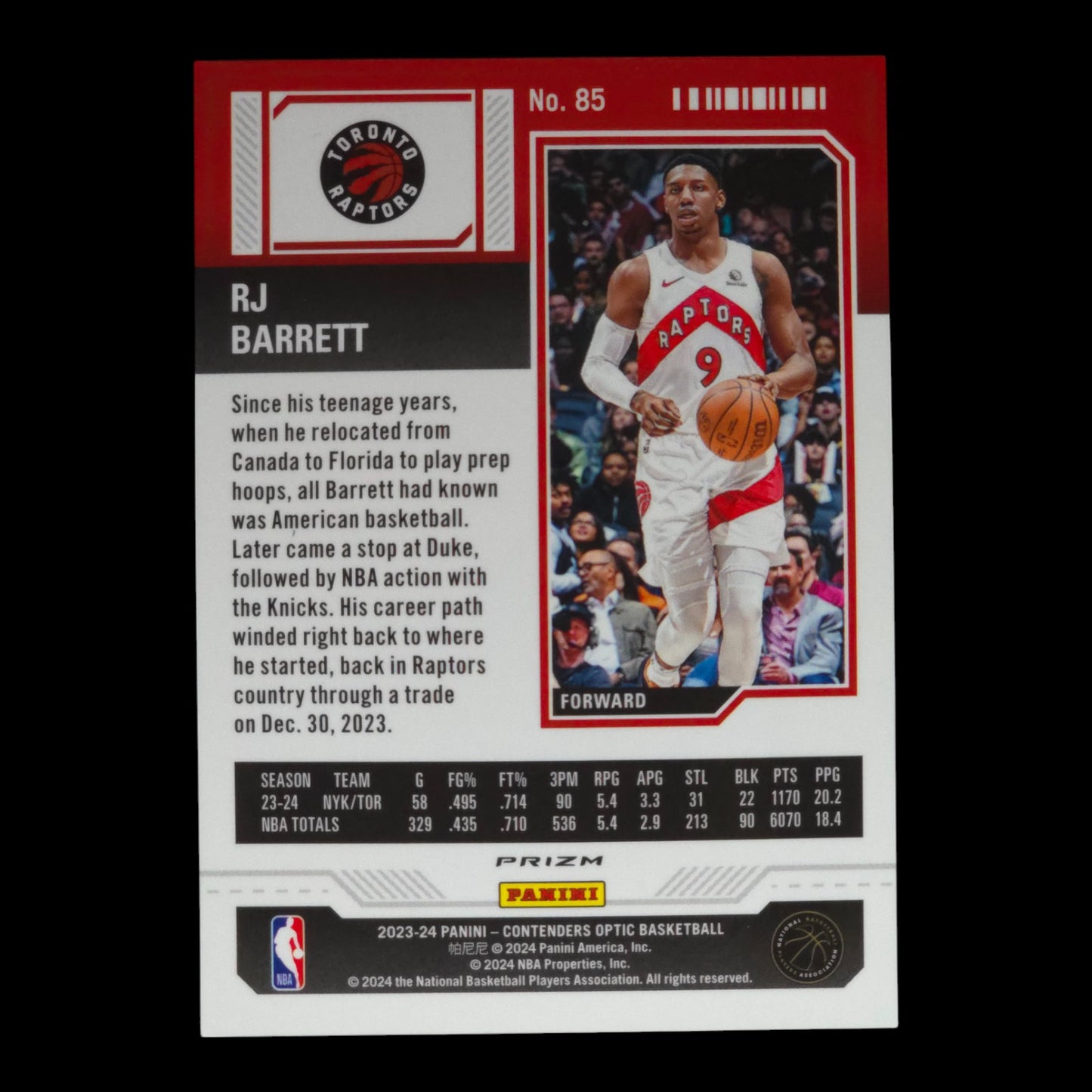 2023-24 RJ BARRETT Red Season Ticket Contenders Raptors #85
