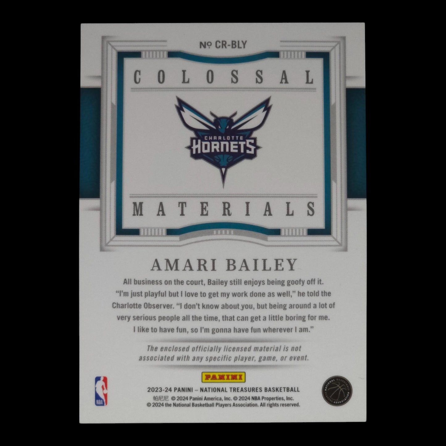 2023-24 AMARI BAILEY Colossal Materials 64/99 National Treasures CR-BLY