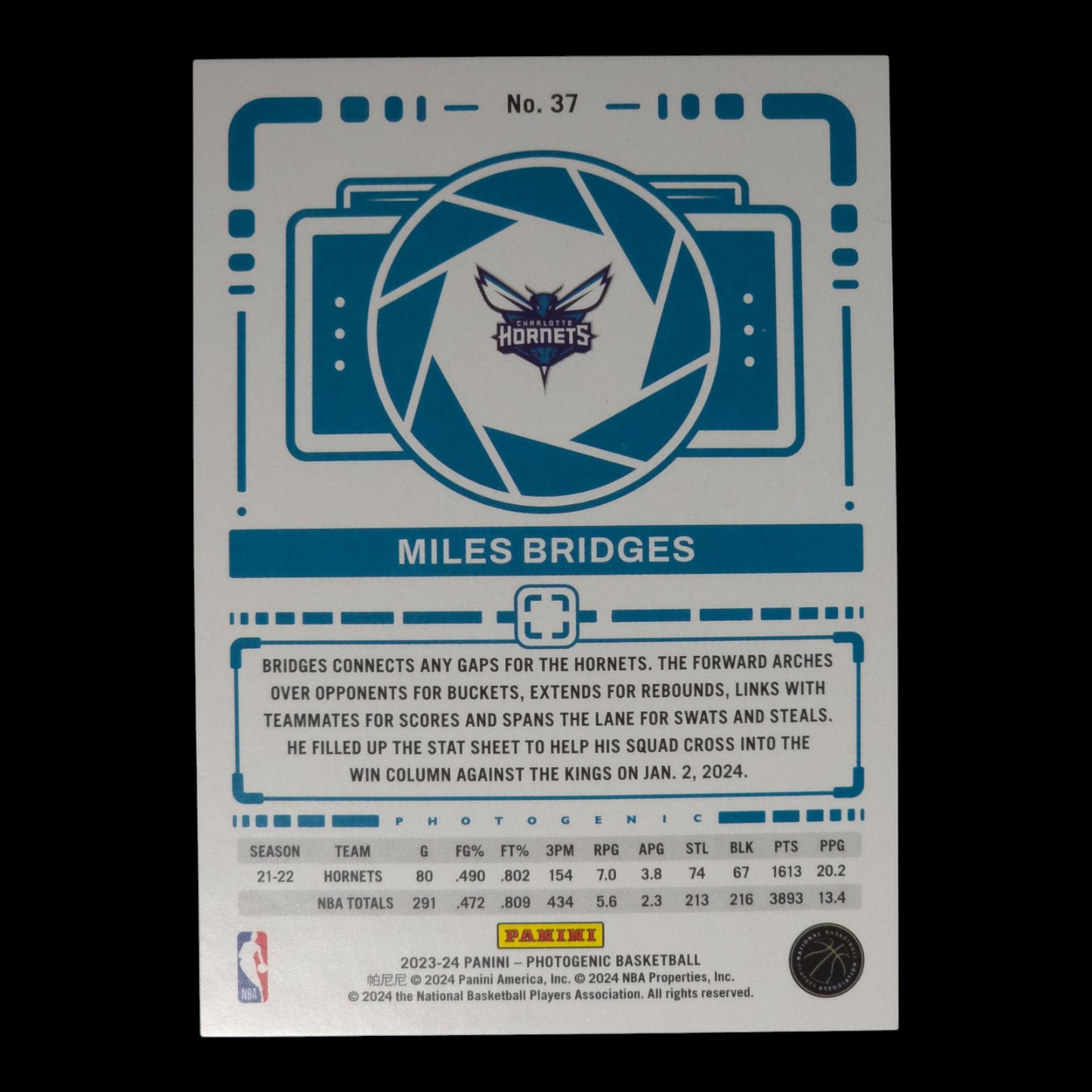 2023-24 MILES BRIDGES Diamond 18/75 Photogenic Hornets #37