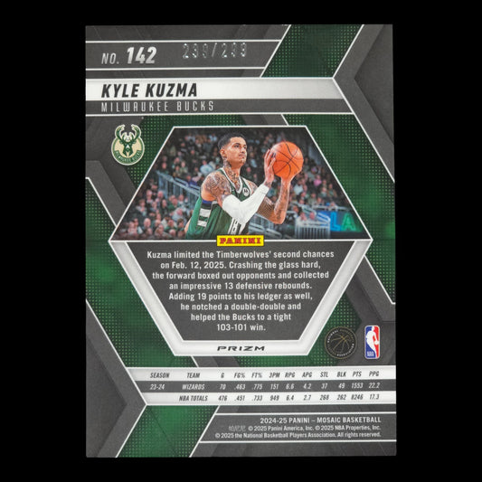 2024-25 KYLE KUZMA Red Seismic Prizm 239/299 Mosaic Bucks #142
